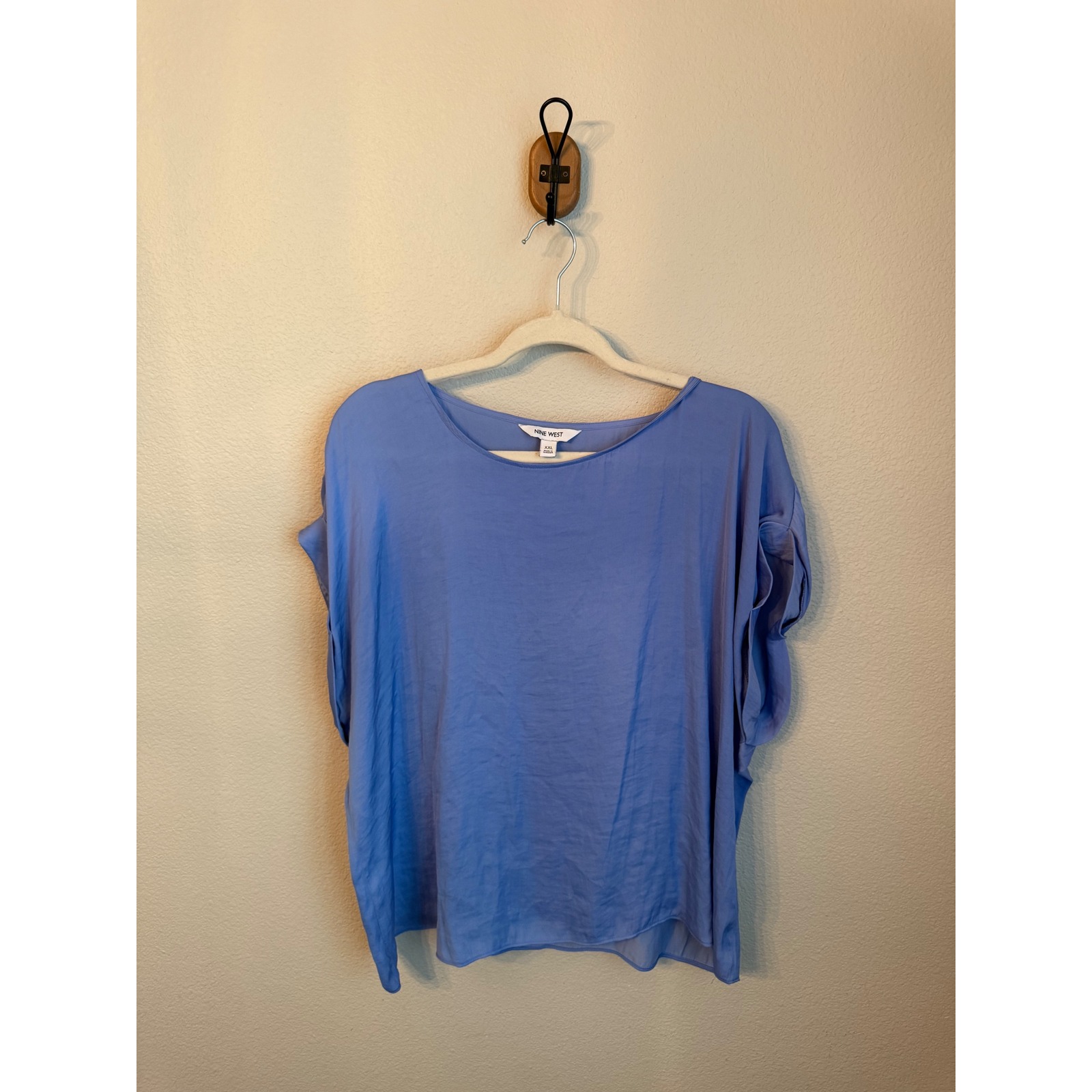 Nine West Blouse Women Xxl Blue Excellent Cuffed Dolman Sleeve Satin Top